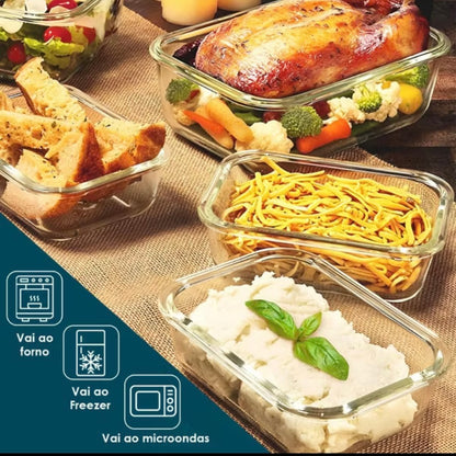 Praticidade e organização que sua cozinha merece! Kit com 10 potes de vidro herméticos — lindos, resistentes e com vedação 100%!