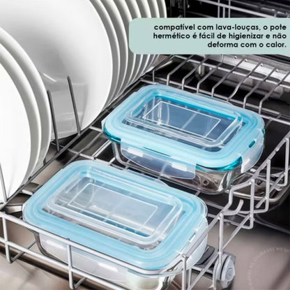 Praticidade e organização que sua cozinha merece! Kit com 10 potes de vidro herméticos — lindos, resistentes e com vedação 100%!